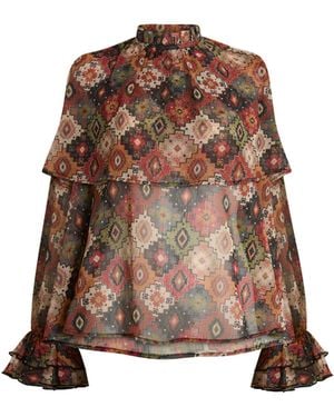 James Lakeland Birds Eye Ruffle Blouse - Brown