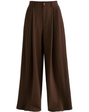 Paisie High Waisted Wide Leg Tailored Trousers With Pleated Side Panels - Brown