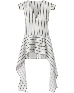 Metamorph Asymmetric Linen Top On Khaki Stripes - Green