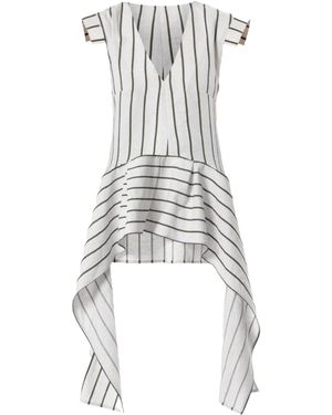 Metamorph Asymmetric Linen Top On Khaki Stripes - Green