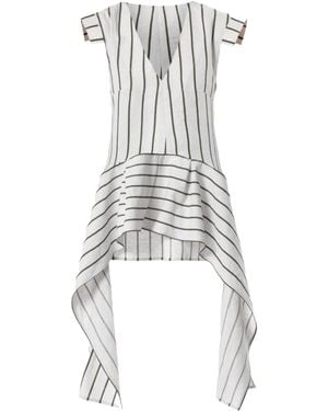 Metamorph Asymmetric Linen Top On Khaki Stripes - Green