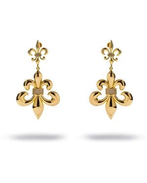 Ebru Jewelry Royal Fleur De Lis Crystal Drop Earrings - Metallic