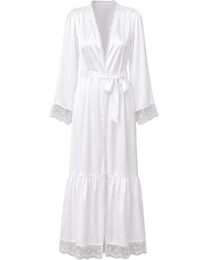 Oh!Zuza Grace Satin Viscose Long Robe Chiffon Lace Cream - White
