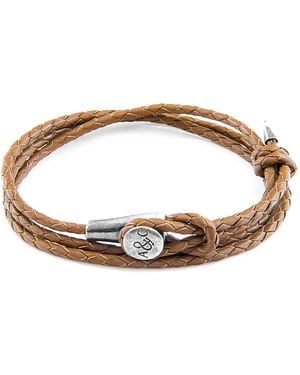 Anchor and Crew Light Brown Dundee Silver & Braided Leather Bracelet