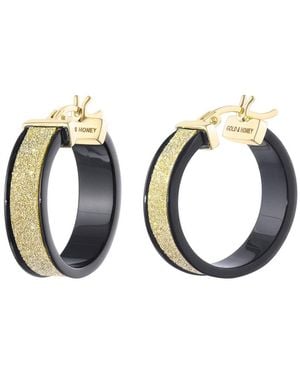 Gold & Honey Black & Gold Wide Glitter Hoops - Metallic