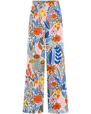 Aloha From Deer Floral Pattern Long Loose Pants - Blue