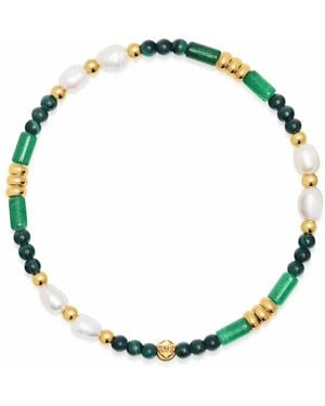 Nialaya Agate, Malachite & Pearl Gemstone Beaded Bracelet - Green