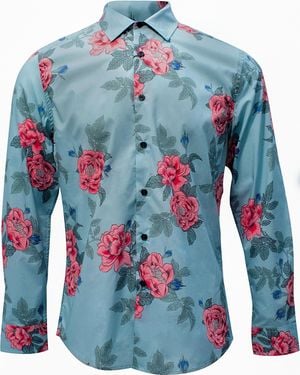 lords of harlech Nigel Floating Forna Shirt In Nile - Blue