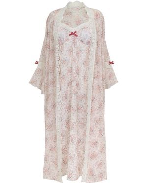Luna Luz Etoile Floral Slip & Robe Ensemble - Orange