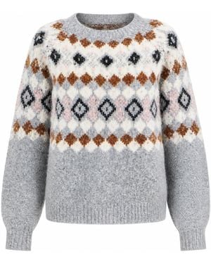Yumi' Fairisle Wool Blend Relaxed Sweater - Gray