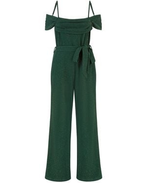 Yumi' Sparkle Stretch Bardot Jumpsuit - Green