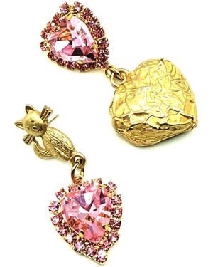 Achala Handcrafted Heart Cat Charm Earrings - Metallic
