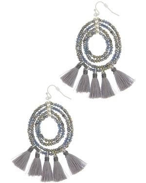 Saachi Beaded Tassel Hoop Earrings - Metallic