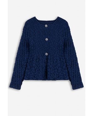 Nocturne Textured Knit Peplum Cardigan - Blue