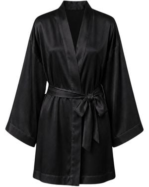 Oh!Zuza Grace Satin Viscose Short Kimono Robe - Black