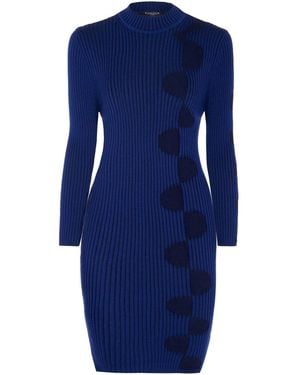 Rumour London Luna Two-Tone Ribbed Knit Dress With Graphic Detail - Blue