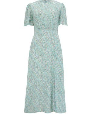Sugarhill Kay Midi Tea Dress Off, Multi, Garden Waves - Green