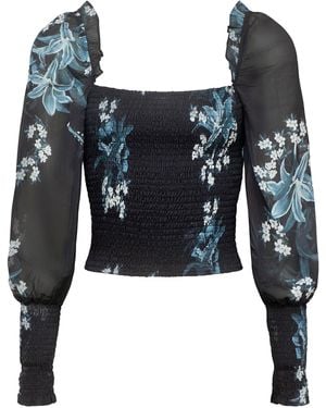 Urban Touch Long Sleeve Floral Print Bodycon Top - Blue