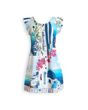 Pick Happy Ruffle Sleeve Pintuck Mini Dress - Blue