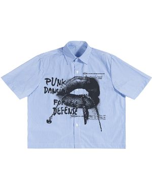 Works of Madness Punk Lips Boxy Button Up - Blue