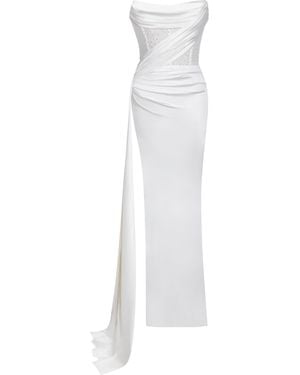 Miss Circle New York Holly Crystallized Corset High Slit Satin Gown - White