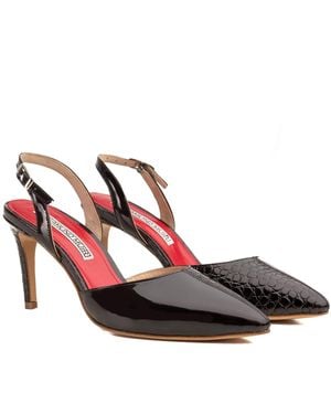Rosamund Muir London Augusta Duo-Texture Slingback Heels - Red