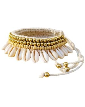 OhSun Neutrals Bonita Cowrie Shell & Golden Bead Anklet - Metallic