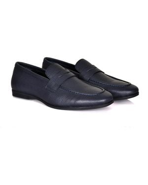 DAVID WEJ Lorenzo Grained Leather Loafers - Blue