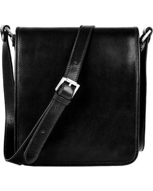 Time Resistance Small Leather Messenger Bag - Black