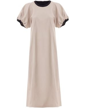 Julia Allert Neutrals Puff Sleeve Faux Leather Midi Dress – - Natural