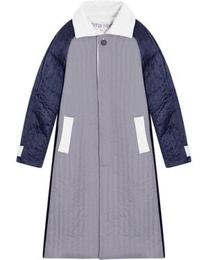 London Atelier Byproduct Patchwork Colour Block Quilt Long Jacket - Blue