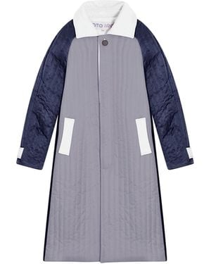 London Atelier Byproduct Patchwork Colour Block Quilt Long Jacket - Blue
