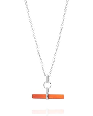 Nellou Jewellery Carnelian T Bar Necklace Sterling - White