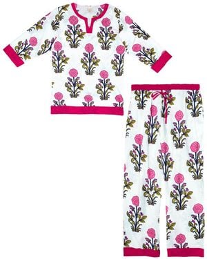 Inara Rosette Bloom Floral Cotton Pyjamas - White