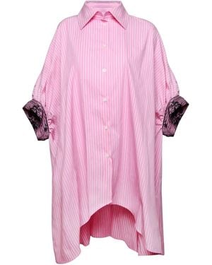 Madebyza Striped Oversized Shirt With Lace Cuff Detail - Pink