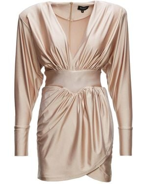 BLUZAT Neutrals Mini Dress With Corset And V-Neck - Brown
