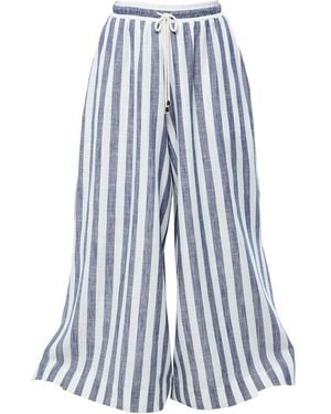 Metamorph Striped Linen Palazzo Trousers - Blue