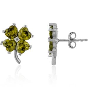 Spero London Four Leaf Clover Sterling Stud Earrings - Green