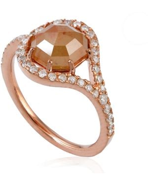 Artisan 18k Rose Gold Ice Diamond Ring Handmade Jewellery - Brown