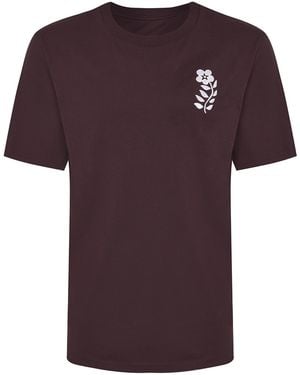 INGMARSON Flower Embroidered Organic Cotton T-Shirt Burgundy - Purple