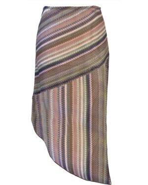Anna Sui Wavy Chevron Knit Asymmetrical Stripe Skirt - Brown