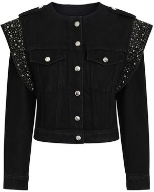 Otthie Embellished Shoulder Denim Jacket - Black