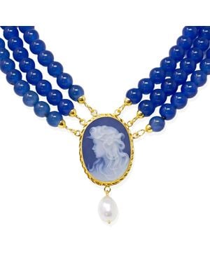Vintouch Italy Cameo Necklace With Agate - Blue