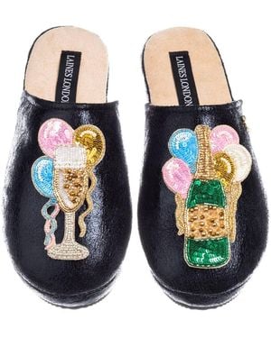 Laines London Softie Slippers With Birthday Champers & Balloon Brooches - Blue