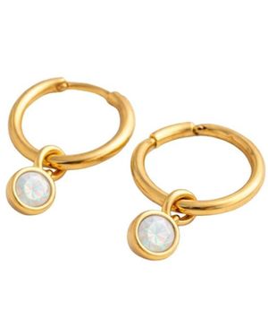 Lily Flo Jewellery Opal Drop Hoop Earrings - Metallic