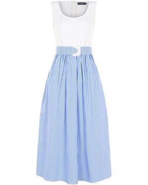 Exquise Belted Striped Regular Fit Midi Dress - Blue
