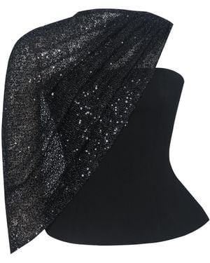 Miss Circle New York Quinette Peplum Top With Beaded Asymmetrical Cape - Black