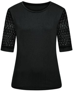 Sophie Cameron Davies Lace Sleeve Cotton T-Shirt - Black