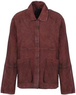 Freaky Nation Goat Suede Vintage Leather Shirt Jacket Burned Umber - Purple