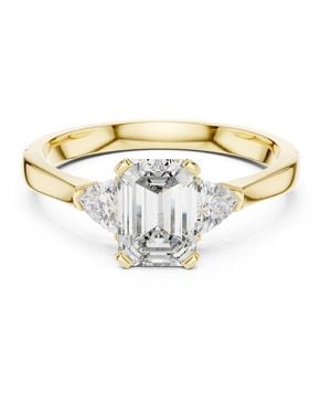 Aya Fine Jewelry Timeless Emerald Cut Engagement Ring With Trillion Side Stones - Metallic